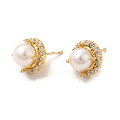 Серьга-гвоздик из латуни с микропаве из кубического циркония для женщин, с пластиковым буртиком, долговечный, без кадмия и без свинца, круглые