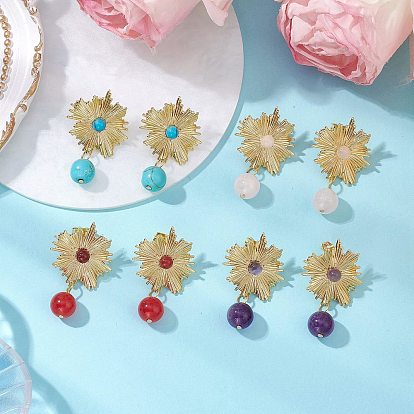 4 пары 4 стильные серьги-гвоздики из латуни с камнями для женщин, солнце