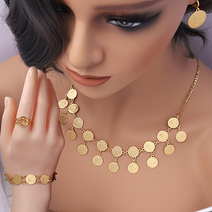 Ожерелье с подвеской из исламской монеты из латуни, серьги-кольца, браслеты и кольца