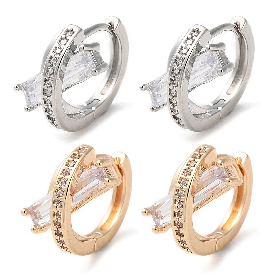 Серьги-кольца из латуни с микропаве из кубического циркония, прямоугольные