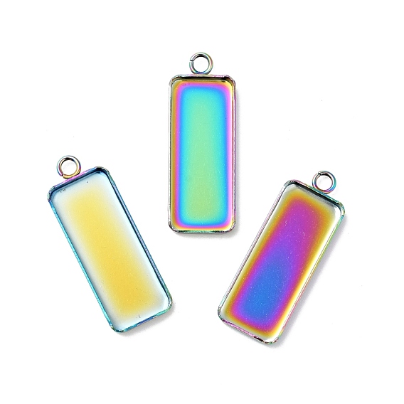Ion Plating(IP) 304 Stainless Steel Pendant Cabochon Settings, Plain Edge Bezel Cups, Rectangle
