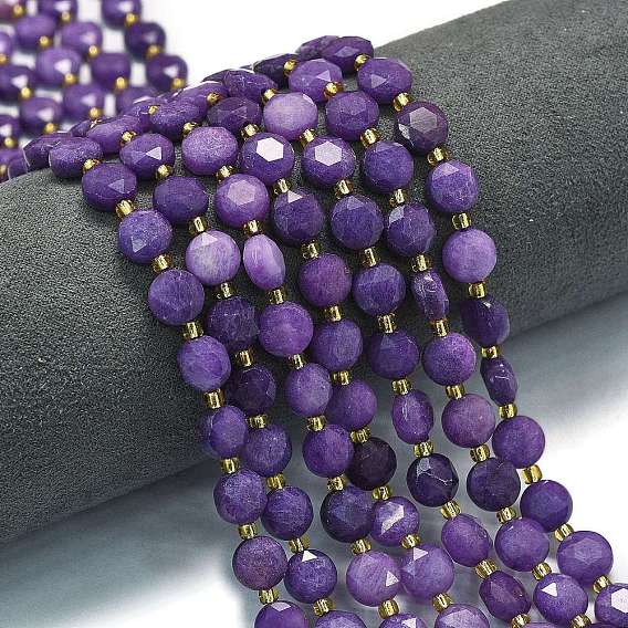 Нити бусин из натурального кварца окрашенные, граненый пятиугольный разрез, плоско-круглые, с бисером