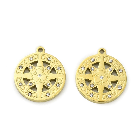 304 подвески из нержавеющей стали, плоские круглые со звездой, со стразами, ионное покрытие (ip)