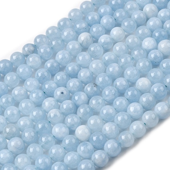 Natural Chalcedony Beads Strands, Imitation Aquamarine, Dyed & Heated, Round