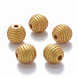 Painted Natural Wood Beehive European Beads, Large Hole Beads, Round