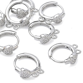 SHEGRACE Brass Micro Pave Clear Cubic Zirconia Hoop Earrings Findings, Cadmium Free & Nickel Free & Lead Free, with 2 Loop
