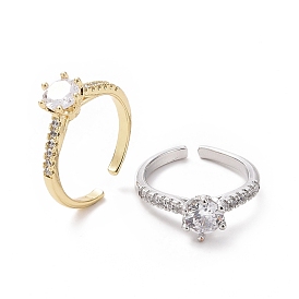 Открытое кольцо-манжета с прозрачным кубическим цирконием и бриллиантом, украшения из латуни для женщин