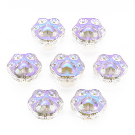 Electroplate Transparent Glass Beads, Half Plated, Dog Paw Prints