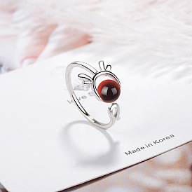 Minimalist Strawberry Crystal Antler Ring with Adjustable Deer, Unique Design for Women