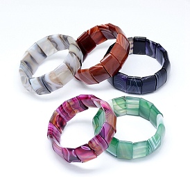 Natural Agate Stretch Bracelets, Dyed, Rectangle