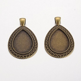 Configuración de cabujón colgante de aleación de estilo tibetano en forma de lágrima, sin plomo y níquel y cadmio, Bandeja: 25x18 mm, 43x28.5x2 mm, Agujero: 7x4 mm, sobre 185 unidades / 1000 g