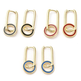 Real 18K Gold Plated Brass Ring Dangle Hoop Earrings, with Enamel