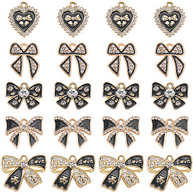 30шт 5 стили подвески со стразами из сплава, с черной эмалью, бантом и сердца