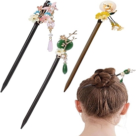 3Pcs 3 Styles Glass Hair Sticks, Hair Accessories for Women Girls, Flower