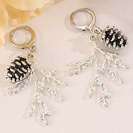 Модные серьги-кольца из сплава, сосновый конус с ответвлением