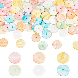 PandaHall Elite 120Pcs 6 Colors Dyed Natural Shell Beads, Disc/Flat Round, Heishi Beads