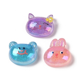 Glitter Plated Animal Resin Cabochons, Cat Shape/Bear/Rabbit