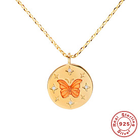 925 Sterling Silver Butterfly Pendant Necklace with Diamond, Fun and Youthful Design