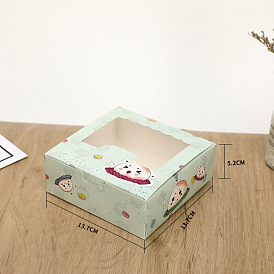 Caja de pastel de papel, cuadrado con compartimiento 4 y cubierta de ventana transparente, caja de embalaje de cupcakes de panadería