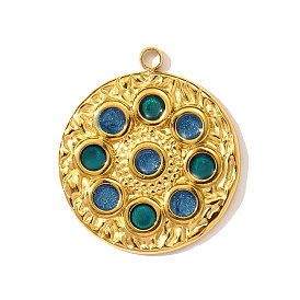 304 нержавеющей стальной эмали подвески, плоские круглые прелести, ионное покрытие (ip), реальный 18 k позолоченный