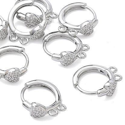 SHEGRACE Brass Micro Pave Clear Cubic Zirconia Hoop Earrings Findings, Cadmium Free & Nickel Free & Lead Free, with 2 Loop