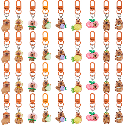 36 pièces 9 styles de décorations en résine avec pendentifs en fer, pour porte-clés, sac à main, ornement de sac à dos