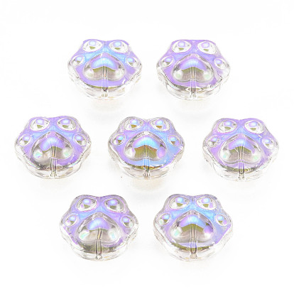Electroplate Transparent Glass Beads, Half Plated, Dog Paw Prints