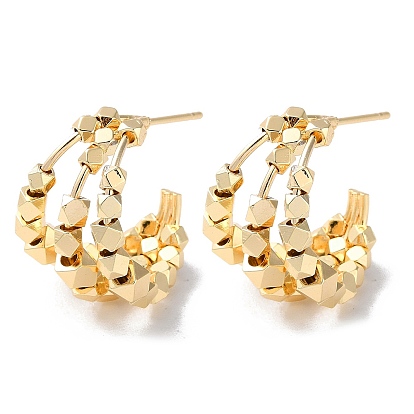Brass Polygon Beaded Stud Earrings, Split Earrings