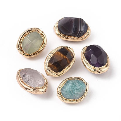 Природный драгоценный камень, с позолоченным латунным краем, граненые, овальные