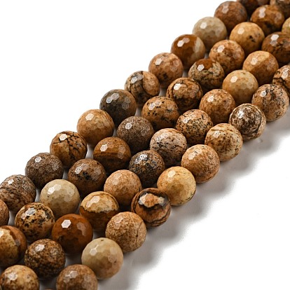 Natural Picture Jasper Beads Strands, Faceted(128 Facets), Round