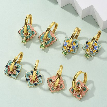 Серьги-кольца из латуни с ромбами, с эмалью, без свинца и без кадмия, реальный 18 k позолоченный, стойки покрытие