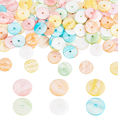 120pcs 6 perles de coquillages naturels teintés de couleurs, disque / plat rond, perles heishi