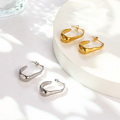 304 Stainless Steel Twist Oval Stud Earrings, Half Hoop Earrings