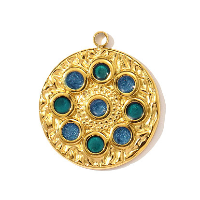 304 нержавеющей стальной эмали подвески, плоские круглые прелести, ионное покрытие (ip), реальный 18 k позолоченный