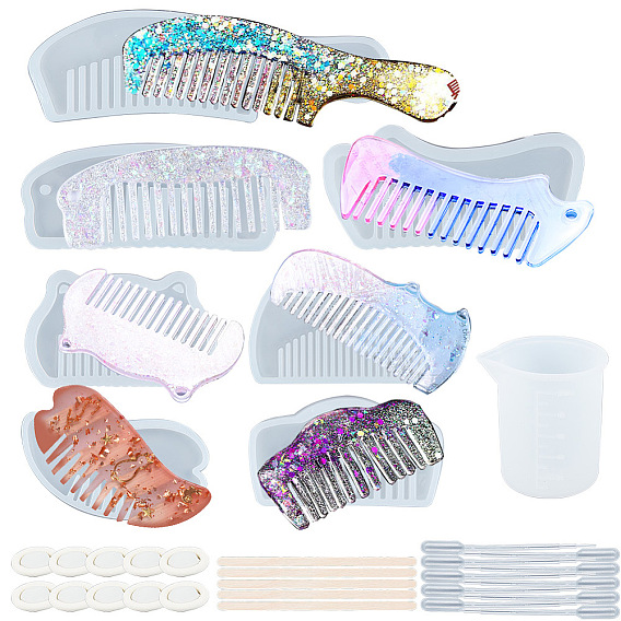 Изготовление расчесок своими руками, с силиконовыми формами, березы деревянные ремесленные мороженого палочки, пластиковые пипетки, латексные кроватки, силиконовая мерная чашка