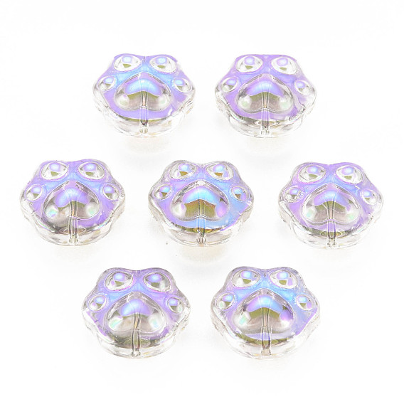 Electroplate Transparent Glass Beads, Half Plated, Dog Paw Prints