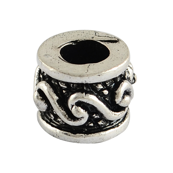 Тибетский стиль столбцов сплава европейские шарики, бусины с большим отверстием, без кадмия и без свинца, 8x10 мм, Отверстие : 5 мм , около 300 шт / 1000 г