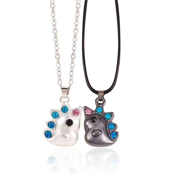 2 комплект магнитных ожерелий, красочные милые динозавры 316l хирургические ожерелья из нержавеющей стали с цепочками и шнуром для пар лучших друзей