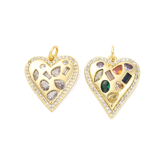 Латунные микро проложить кубического циркония подвески, без кадмия и без свинца, сердце прелести, с целью перехода в кольце, реальный 16 k позолоченный