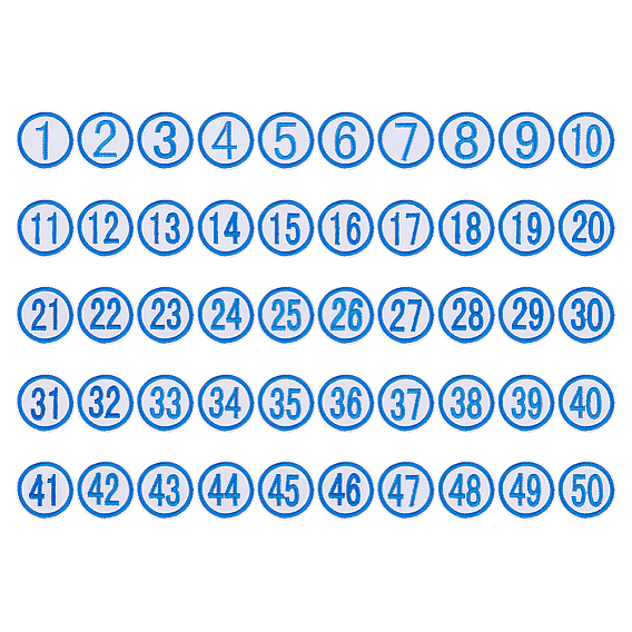 50 шт. полиэфирная нить, нетканый материал, заплатки из двустороннего скотча, плоские круглые с номером