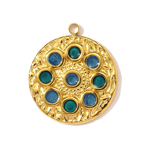 304 нержавеющей стальной эмали подвески, плоские круглые прелести, ионное покрытие (ip), реальный 18 k позолоченный