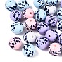 Opaque Printed Acrylic Beads, Round with Flower Pattern
