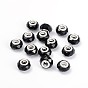 Glass European Beads, Large Hole Beads, Faceted, Black, with Iron Core in Silver Color