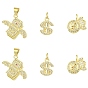 6 шт 3 стили латунные подвески из микропаве с фианитом, денежные амулеты, без свинца и без кадмия, долговечный, с целью перехода в кольце