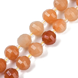 Natural Red Aventurine Beads Strands, Faceted, Lantern, with Seed Beads