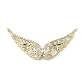 Brass Micro Pave Clear Cubic Zirconia Pendants, Long-Lasting Plated, Wings