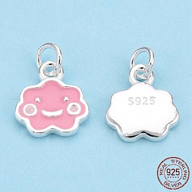 925 Sterling Silver Enamel Charms, with Jump Ring, Cloud with Smile