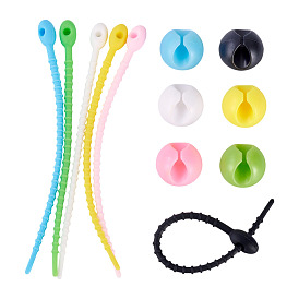 12органайзер для кабеля из ПВХ-пластика, с 12шт. силиконовые кабельные стяжки овальной формы, держатель для укладки кабелей, зажимы для шнура