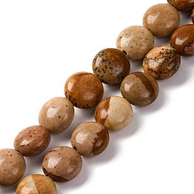 Natural Picture Jasper Beads Strands, Flat Round