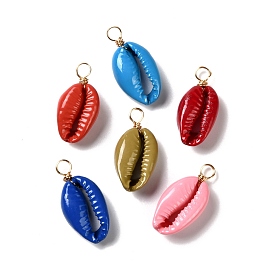 Natural Shell Beads Pendants, with Real 18K Gold Plated Eco-Friendly Copper Wire